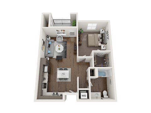 Floor plan for 1 bed, 1 bath, 702 sqft
